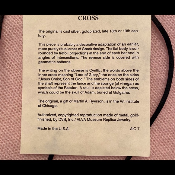 Goldtone Antique Cross on Black silk cord - Picture 5 of 6